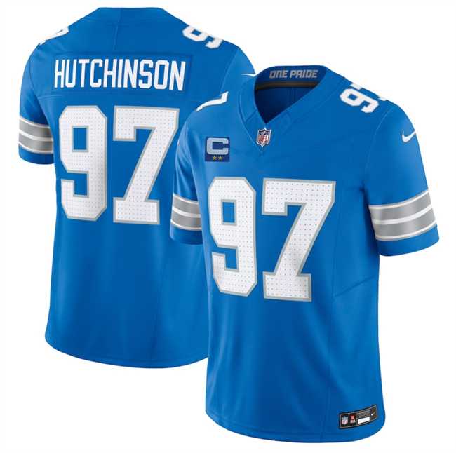 Men's Detroit Lions #97 Aidan Hutchinson Blue 2025 F.U.S.E. With 2-Star C Patch Vapor Limited Stitched Jersey Dzhi,We sell and wholesale Men's Detroit Lions #97 Aidan Hutchinson Blue 2025 F.U.S.E. With 2-Star C Patch Vapor Limited Stitched Jersey Dzhi on line form chian!