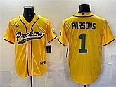 Men's Green Bay Packers #1 Micah Parsons Gold Cool Base Stitched Baseball Jersey,baseball caps,new era cap wholesale,wholesale hats