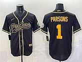 Men's Green Bay Packers #1 Micah Parsons Black Gold Cool Base Stitched Baseball Jersey,baseball caps,new era cap wholesale,wholesale hats