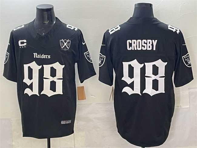 Men's Las Vegas Raiders #98 Maxx Crosby Black F.U.S.E. Gothic Sin City Shadows Edition With 65th Anniversary 3-Star C Patch Vapor Untouchable Limited Stitched Jersey,We sell and wholesale Men's Las Vegas Raiders #98 Maxx Crosby Black F.U.S.E. Gothic Sin City Shadows Edition With 65th Anniversary 3-Star C Patch Vapor Untouchable Limited Stitched Jersey on line form chian!