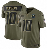 Men's Los Angeles Chargers #10 Justin Herbert Olive 2025 Salute to Service Limited Stitched Jersey Dyin,baseball caps,new era cap wholesale,wholesale hats