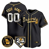 Men's Atlanta Braves Customized Black Gold 2024 Spring Training Patch Limited Stitched Baseball Jersey,baseball caps,new era cap wholesale,wholesale hats