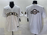 Men's Milwaukee Brewers Team Big Logo White Pinstripe 2025 With Patch Stitched Jersey,baseball caps,new era cap wholesale,wholesale hats