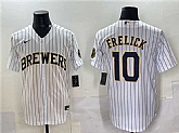 Men's Milwaukee Brewers #10 Sal Frelick White Pinstripe 2025 With Patch Stitched Jersey,baseball caps,new era cap wholesale,wholesale hats