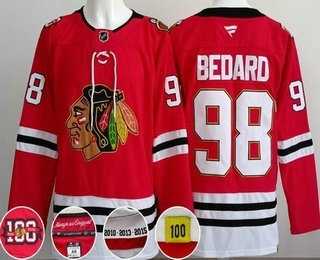Men's Chicago Blackhawks #98 Connor Bedard Red 100 Years Anniversary Authentic Jersey,We sell and wholesale Men's Chicago Blackhawks #98 Connor Bedard Red 100 Years Anniversary Authentic Jersey on line form chian!