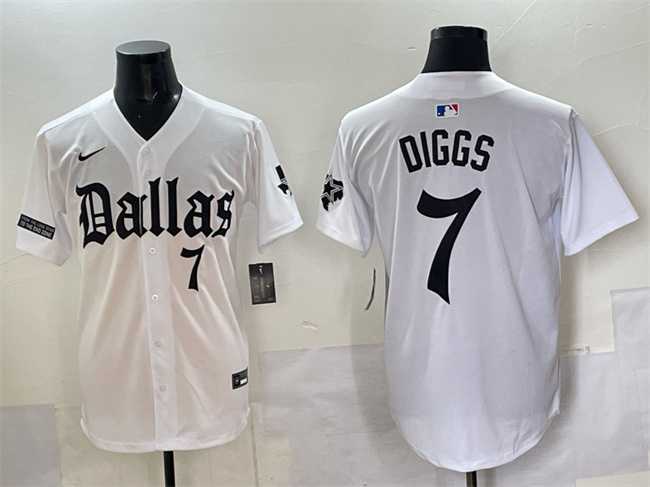 Men's Dallas Cowboys #7 Trevon Diggs White 'Gothic Lone Star Edition' Limited Stitched Baseball Jersey,We sell and wholesale Men's Dallas Cowboys #7 Trevon Diggs White 'Gothic Lone Star Edition' Limited Stitched Baseball Jersey on line form chian!