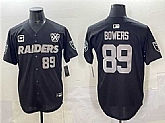 Men's Las Vegas Raiders #89 Brock Bowers Black With Nevada Silver Stat Patch And 65th Anniversary Patch 3-Star C Patch Stitched Baseball Jersey,baseball caps,new era cap wholesale,wholesale hats