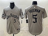 Men's Los Angeles Dodgers #5 Freddie Freeman Grey LA Gothic Style With 2025 World Series Champions Patch Limited Stitched Jersey Dzhi,baseball caps,new era cap wholesale,wholesale hats