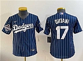 Youth Los Angeles Dodgers #17 Shohei Ohtani Navy Pinstripe 2025 World Series Champions Patch Cool Base Stitched Jersey Dzhi,baseball caps,new era cap wholesale,wholesale hats