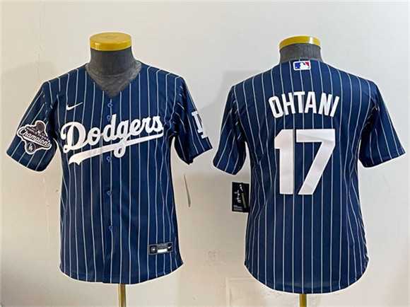 Youth Los Angeles Dodgers #17 Shohei Ohtani Navy Pinstripe 2025 World Series Champions Patch Cool Base Stitched Jersey Dzhi,We sell and wholesale Youth Los Angeles Dodgers #17 Shohei Ohtani Navy Pinstripe 2025 World Series Champions Patch Cool Base Stitched Jersey Dzhi on line form chian!