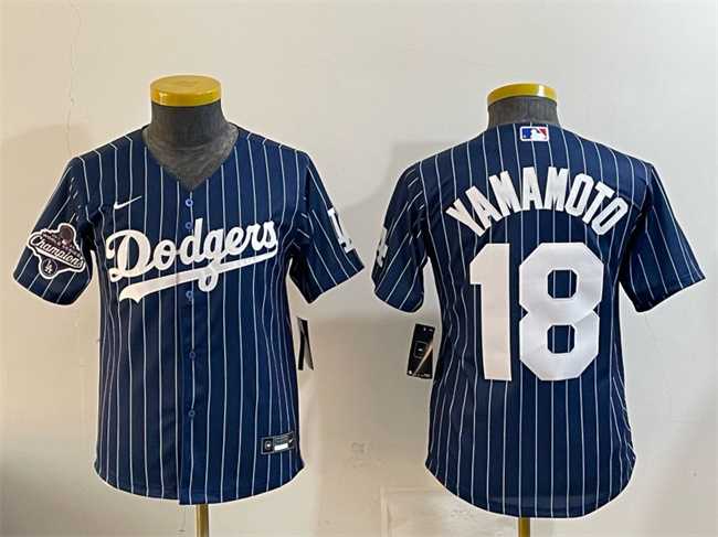 Youth Los Angeles Dodgers #18 Yoshinobu Yamamoto Navy Pinstripe 2025 World Series Champions Patch Cool Base Stitched Jersey Dzhi,We sell and wholesale Youth Los Angeles Dodgers #18 Yoshinobu Yamamoto Navy Pinstripe 2025 World Series Champions Patch Cool Base Stitched Jersey Dzhi on line form chian!