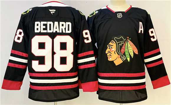 Men's Chicago Blackhawks #98 Connor Bedard Black With A Patch Stitched Hockey Jersey,We sell and wholesale Men's Chicago Blackhawks #98 Connor Bedard Black With A Patch Stitched Hockey Jersey on line form chian!