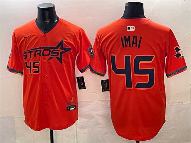 Men's Houston Astros #45 Tatsuya Imai Orange 2025 City Connect With Texas Patch Limited Stitched Jersey,We sell and wholesale Men's Houston Astros #45 Tatsuya Imai Orange 2025 City Connect With Texas Patch Limited Stitched Jersey on line form chian!
