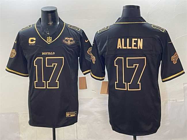 Men's Buffalo Bills #17 Josh Allen Black Gold 2025 F.U.S.E. 'Rivalries' With Farewell Patch & 4-Star C Patch Vapor Limited Stitched Jersey,We sell and wholesale Men's Buffalo Bills #17 Josh Allen Black Gold 2025 F.U.S.E. 'Rivalries' With Farewell Patch & 4-Star C Patch Vapor Limited Stitched Jersey on line form chian!