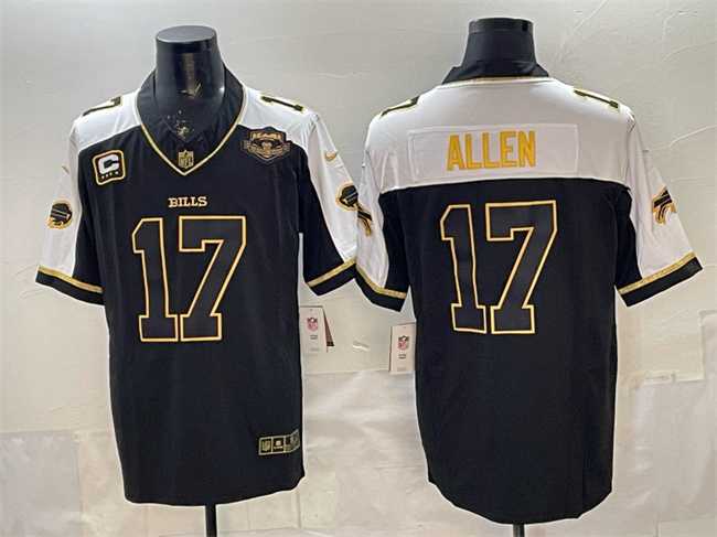 Men's Buffalo Bills #17 Josh Allen Black Gold 2025 F.U.S.E. With Farewell Patch & 4-Star C Patch Vapor Limited Stitched Jersey,We sell and wholesale Men's Buffalo Bills #17 Josh Allen Black Gold 2025 F.U.S.E. With Farewell Patch & 4-Star C Patch Vapor Limited Stitched Jersey on line form chian!
