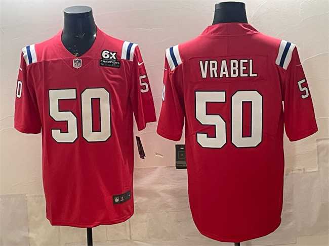 Men's New England Patriots #50 Mike Vrabel Red With 6x Super Bowl Champions Patch Vapor Limited Stitched Jersey,We sell and wholesale Men's New England Patriots #50 Mike Vrabel Red With 6x Super Bowl Champions Patch Vapor Limited Stitched Jersey on line form chian!
