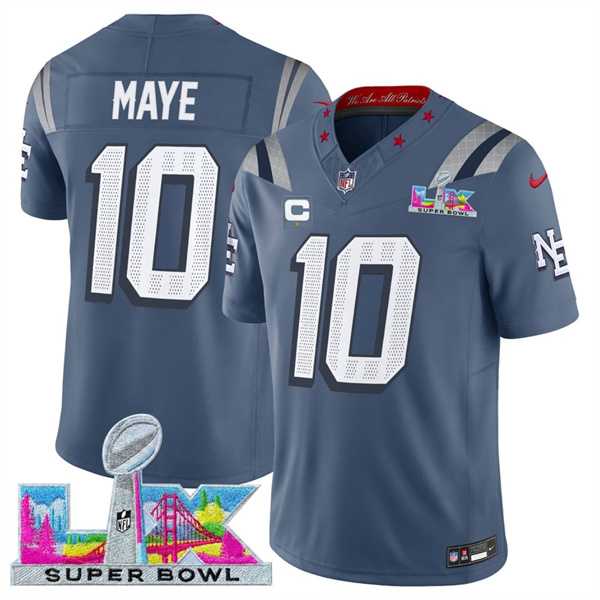 Men's New England Patriots #10 Drake Maye Storm Blue 2025 F.U.S.E. Super Bowl LX Patch And 1-Star C Patch 'Rivalries' Vapor Limited Stitched Jersey,We sell and wholesale Men's New England Patriots #10 Drake Maye Storm Blue 2025 F.U.S.E. Super Bowl LX Patch And 1-Star C Patch 'Rivalries' Vapor Limited Stitched Jersey on line form chian!