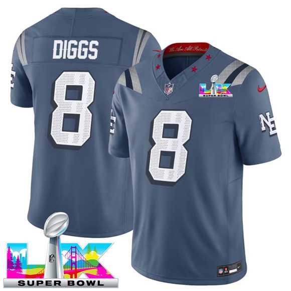 Men's New England Patriots #8 Stefon Diggs Storm Blue 2025 F.U.S.E. Super Bowl LX Patch 'Rivalries' Vapor Limited Stitched Jersey,We sell and wholesale Men's New England Patriots #8 Stefon Diggs Storm Blue 2025 F.U.S.E. Super Bowl LX Patch 'Rivalries' Vapor Limited Stitched Jersey on line form chian!