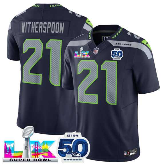Men's Seattle Seahawks #21 Devon Witherspoon Navy 2025 F.U.S.E. Super Bowl LX Patch And 50th Season Patch Vapor Limited Stitched Jersey,We sell and wholesale Men's Seattle Seahawks #21 Devon Witherspoon Navy 2025 F.U.S.E. Super Bowl LX Patch And 50th Season Patch Vapor Limited Stitched Jersey on line form chian!