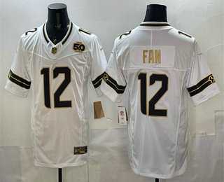 Men's Seattle Seahawks #12 Fan White Gold 2025 FUSE 50th Season Patch Limited Stitched Jersey,We sell and wholesale Men's Seattle Seahawks #12 Fan White Gold 2025 FUSE 50th Season Patch Limited Stitched Jersey on line form chian!