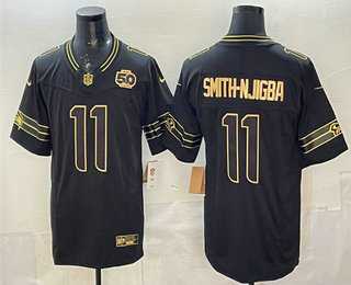 Men's Seattle Seahawks #11 Jaxon Smith-Njigba Black Gold 2025 FUSE 50th Season Patch Limited Stitched Jersey,We sell and wholesale Men's Seattle Seahawks #11 Jaxon Smith-Njigba Black Gold 2025 FUSE 50th Season Patch Limited Stitched Jersey on line form chian!