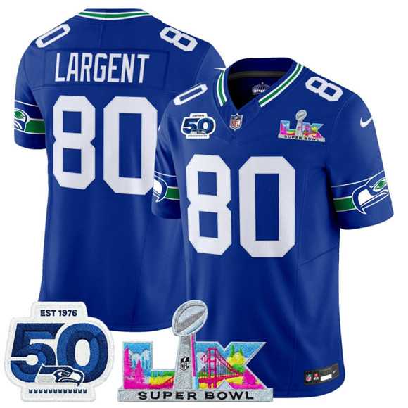 Men's Seattle Seahawks #80 Steve Largent Royal 2025 F.U.S.E. Super Bowl LX Patch And 50th Season Patch Vapor Throwback Limited Stitched Jersey,We sell and wholesale Men's Seattle Seahawks #80 Steve Largent Royal 2025 F.U.S.E. Super Bowl LX Patch And 50th Season Patch Vapor Throwback Limited Stitched Jersey on line form chian!