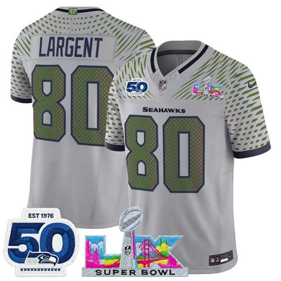 Men's Seattle Seahawks #80 Steve Largent Gray 2025 F.U.S.E. Super Bowl LX Patch And 50th Season Patch 'Rivalries' Vapor Limited Stitched Jersey,We sell and wholesale Men's Seattle Seahawks #80 Steve Largent Gray 2025 F.U.S.E. Super Bowl LX Patch And 50th Season Patch 'Rivalries' Vapor Limited Stitched Jersey on line form chian!