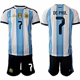 Men's Argentina #7 Rodrigo Javier De Paul White Blue 2025-26 Home Soccer Jersey Suit,baseball caps,new era cap wholesale,wholesale hats