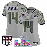 Women's Seattle Seahawks #14 Sam Darnold Gray 2025 F.U.S.E. Super Bowl LX & US 250th anniversary Patch And 50th Season Patch Rivalries Vapor Limited Stitched Jersey,baseball caps,new era cap wholesale,wholesale hats