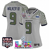 Women's Seattle Seahawks #9 Kenneth Walker III Gray 2025 F.U.S.E. Super Bowl LX & US 250th anniversary Patch And 50th Season Patch Rivalries Vapor Limited Stitched Jersey,baseball caps,new era cap wholesale,wholesale hats