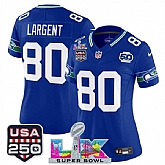 Women's Seattle Seahawks #80 Steve Largent Royal 2025 F.U.S.E. Super Bowl LX Patch And 50th Season & USA 250' Patch Vapor Throwback Limited Stitched Je,baseball caps,new era cap wholesale,wholesale hats