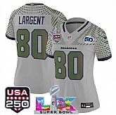 Women's Seattle Seahawks #80 Steve Largent Gray 2025 F.U.S.E. Super Bowl LX & US 250th anniversary Patch And 50th Season Patch Rivalries Vapor Limited Stitched Jersey,baseball caps,new era cap wholesale,wholesale hats