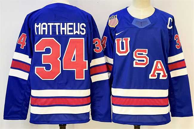 Men's USA #34 Auston Matthews Royal 2025-2026 With C Patch Stitched Jersey,We sell and wholesale Men's USA #34 Auston Matthews Royal 2025-2026 With C Patch Stitched Jersey on line form chian!