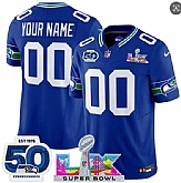 Men's Seattle Seahawks Active Player Custom Royal 2025 F.U.S.E. Super Bowl LX Patch And 50th Season Patch Vapor Throwback Limited Stitched Jersey,baseball caps,new era cap wholesale,wholesale hats