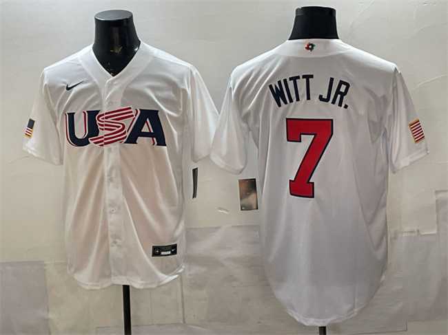 Men's USA #7 Bobby Witt Jr. White World Baseball Classic Stitched Jersey,We sell and wholesale Men's USA #7 Bobby Witt Jr. White World Baseball Classic Stitched Jersey on line form chian!