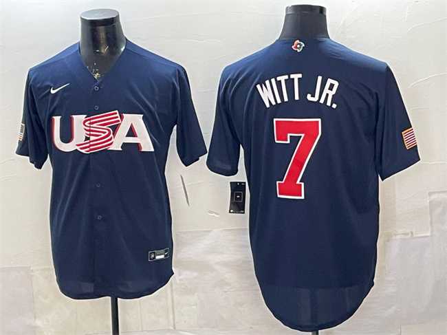 Men's USA #7 Bobby Witt Jr. Navy World Baseball Classic Stitched Jersey,We sell and wholesale Men's USA #7 Bobby Witt Jr. Navy World Baseball Classic Stitched Jersey on line form chian!