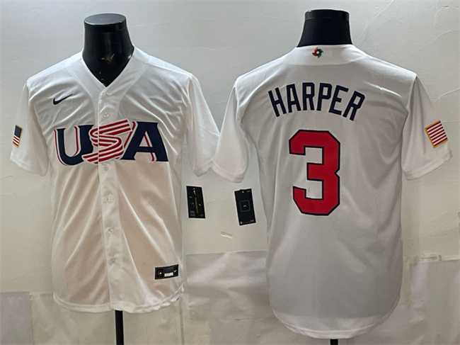 Men's USA #3 Bryce Harper White World Baseball Classic Stitched Jersey,We sell and wholesale Men's USA #3 Bryce Harper White World Baseball Classic Stitched Jersey on line form chian!