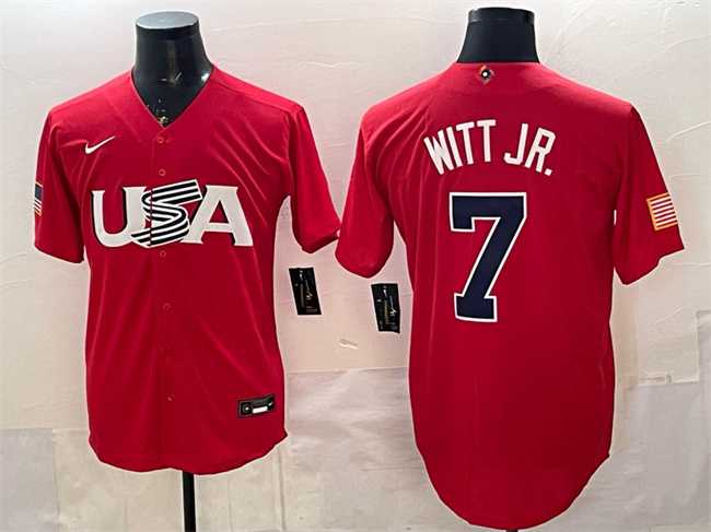 Men's USA #7 Bobby Witt Jr. Red World Baseball Classic Stitched Jersey,We sell and wholesale Men's USA #7 Bobby Witt Jr. Red World Baseball Classic Stitched Jersey on line form chian!
