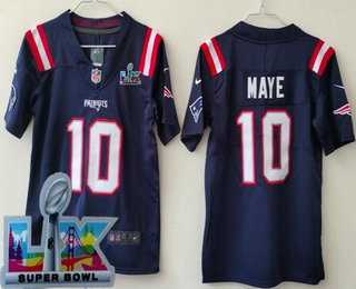 Youth New England Patriots #10 Drake Maye Limited Navy Super Bowl LX Vapor Jersey,We sell and wholesale Youth New England Patriots #10 Drake Maye Limited Navy Super Bowl LX Vapor Jersey on line form chian!