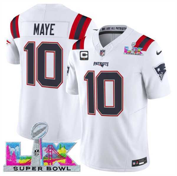 Men's New England Patriots #10 Drake Maye White 2025 F.U.S.E. Super Bowl LX Patch And 1-Star C Patch Vapor Limited Stitched Jersey,We sell and wholesale Men's New England Patriots #10 Drake Maye White 2025 F.U.S.E. Super Bowl LX Patch And 1-Star C Patch Vapor Limited Stitched Jersey on line form chian!