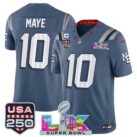 Men's New England Patriots #10 Drake Maye Storm Blue 2025 F.U.S.E. 1-Star C Patch And Super Bowl LX Patch & USA 250' Patch 'Rivalries' Vapor Limited Stitched Jersey,We sell and wholesale Men's New England Patriots #10 Drake Maye Storm Blue 2025 F.U.S.E. 1-Star C Patch And Super Bowl LX Patch & USA 250' Patch 'Rivalries' Vapor Limited Stitched Jersey on line form chian!