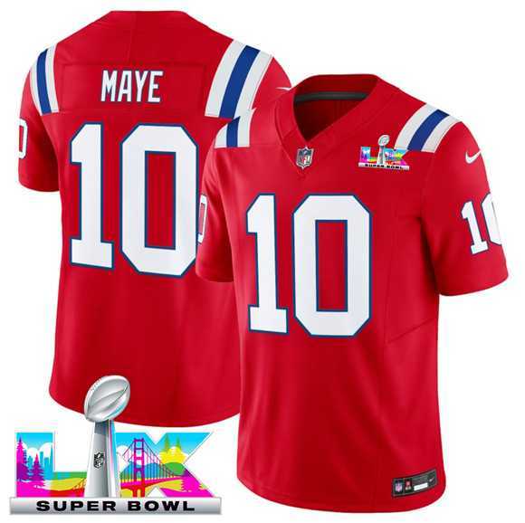 Men's New England Patriots #10 Drake Maye Red 2025 F.U.S.E. Super Bowl LX Patch Vapor Limited Stitched Jersey,We sell and wholesale Men's New England Patriots #10 Drake Maye Red 2025 F.U.S.E. Super Bowl LX Patch Vapor Limited Stitched Jersey on line form chian!