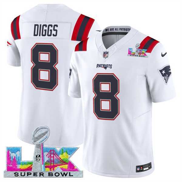 Men's New England Patriots #8 Stefon Diggs White 2025 F.U.S.E. Super Bowl LX Patch Vapor Limited Stitched Jersey,We sell and wholesale Men's New England Patriots #8 Stefon Diggs White 2025 F.U.S.E. Super Bowl LX Patch Vapor Limited Stitched Jersey on line form chian!