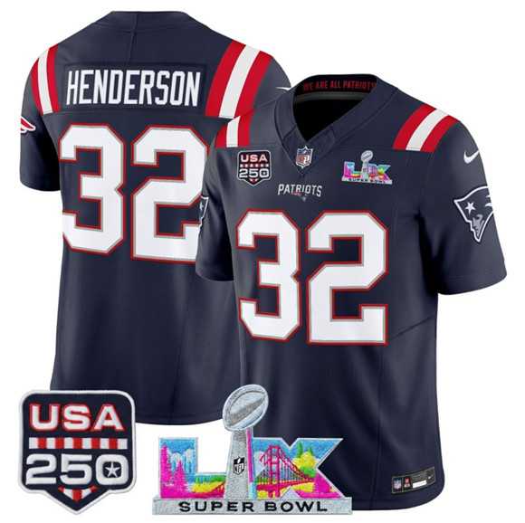 Men's New England Patriots #32 TreVeyon Henderson Navy 2025 F.U.S.E. Super Bowl LX Patch And USA 250' Patch Vapor Limited Stitched Jersey,We sell and wholesale Men's New England Patriots #32 TreVeyon Henderson Navy 2025 F.U.S.E. Super Bowl LX Patch And USA 250' Patch Vapor Limited Stitched Jersey on line form chian!