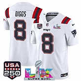 Men's New England Patriots #8 Stefon Diggs White 2025 F.U.S.E. Super Bowl LX Patch And USA 250' Patch Vapor Limited Stitched Jersey,baseball caps,new era cap wholesale,wholesale hats