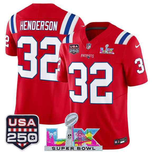 Men's New England Patriots #32 TreVeyon Henderson Red 2025 F.U.S.E. Super Bowl LX Patch And USA 250' Patch Vapor Limited Stitched Jersey,We sell and wholesale Men's New England Patriots #32 TreVeyon Henderson Red 2025 F.U.S.E. Super Bowl LX Patch And USA 250' Patch Vapor Limited Stitched Jersey on line form chian!