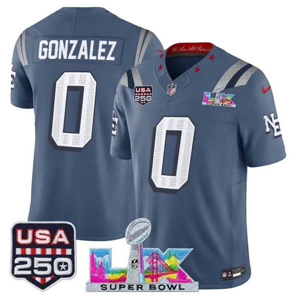 Men's New England Patriots #0 Christian Gonzalez Storm Blue 2025 F.U.S.E. Super Bowl LX & USA 250' Patch 'Rivalries' Vapor Limited Stitched Jersey,We sell and wholesale Men's New England Patriots #0 Christian Gonzalez Storm Blue 2025 F.U.S.E. Super Bowl LX & USA 250' Patch 'Rivalries' Vapor Limited Stitched Jersey on line form chian!