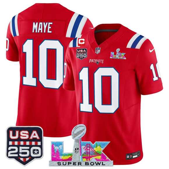 Men's New England Patriots #10 Drake Maye Red 2025 F.U.S.E. 1-Star C Patch And Super Bowl LX Patch & USA 250' Patch Vapor Limited Stitched Jersey,We sell and wholesale Men's New England Patriots #10 Drake Maye Red 2025 F.U.S.E. 1-Star C Patch And Super Bowl LX Patch & USA 250' Patch Vapor Limited Stitched Jersey on line form chian!