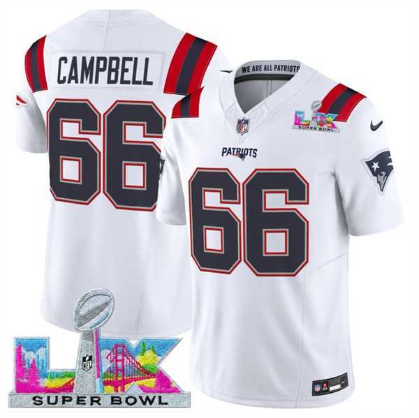 Men's New England Patriots #66 Will Campbell White 2025 F.U.S.E. Super Bowl LX Patch Vapor Limited Stitched Jersey,We sell and wholesale Men's New England Patriots #66 Will Campbell White 2025 F.U.S.E. Super Bowl LX Patch Vapor Limited Stitched Jersey on line form chian!