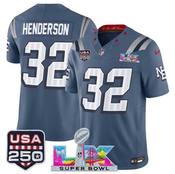 Men's New England Patriots #32 TreVeyon Henderson Storm Blue 2025 F.U.S.E. Super Bowl LX & USA 250' Patch 'Rivalries' Vapor Limited Stitched Jersey,We sell and wholesale Men's New England Patriots #32 TreVeyon Henderson Storm Blue 2025 F.U.S.E. Super Bowl LX & USA 250' Patch 'Rivalries' Vapor Limited Stitched Jersey on line form chian!
